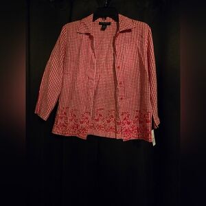 Rafael Sport Red Gingham Linen Blend Button Front Top | Size S